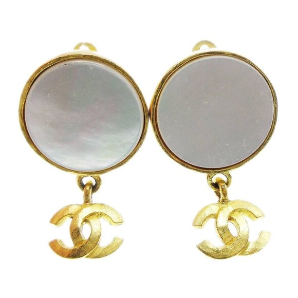 Chanel Dangle Earrings Clip-On Gold Shell 95A - Picture 1 of 5